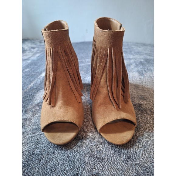 Carlos Santana Brown Suede Fringe Peep-Toe Ankle Boots - Picture 3 of 15